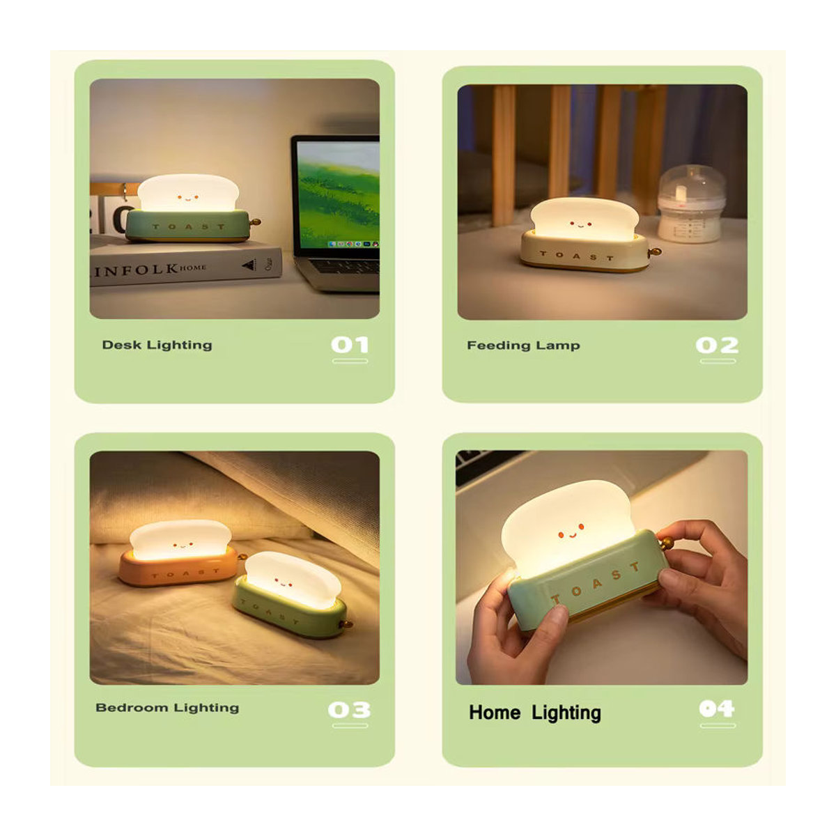 XIWANGFIRE Toaster-Lampe als wiederaufladbare LED-Nachtleuchte mit Metallakzenten in Rosa oder Grün - Bild 4