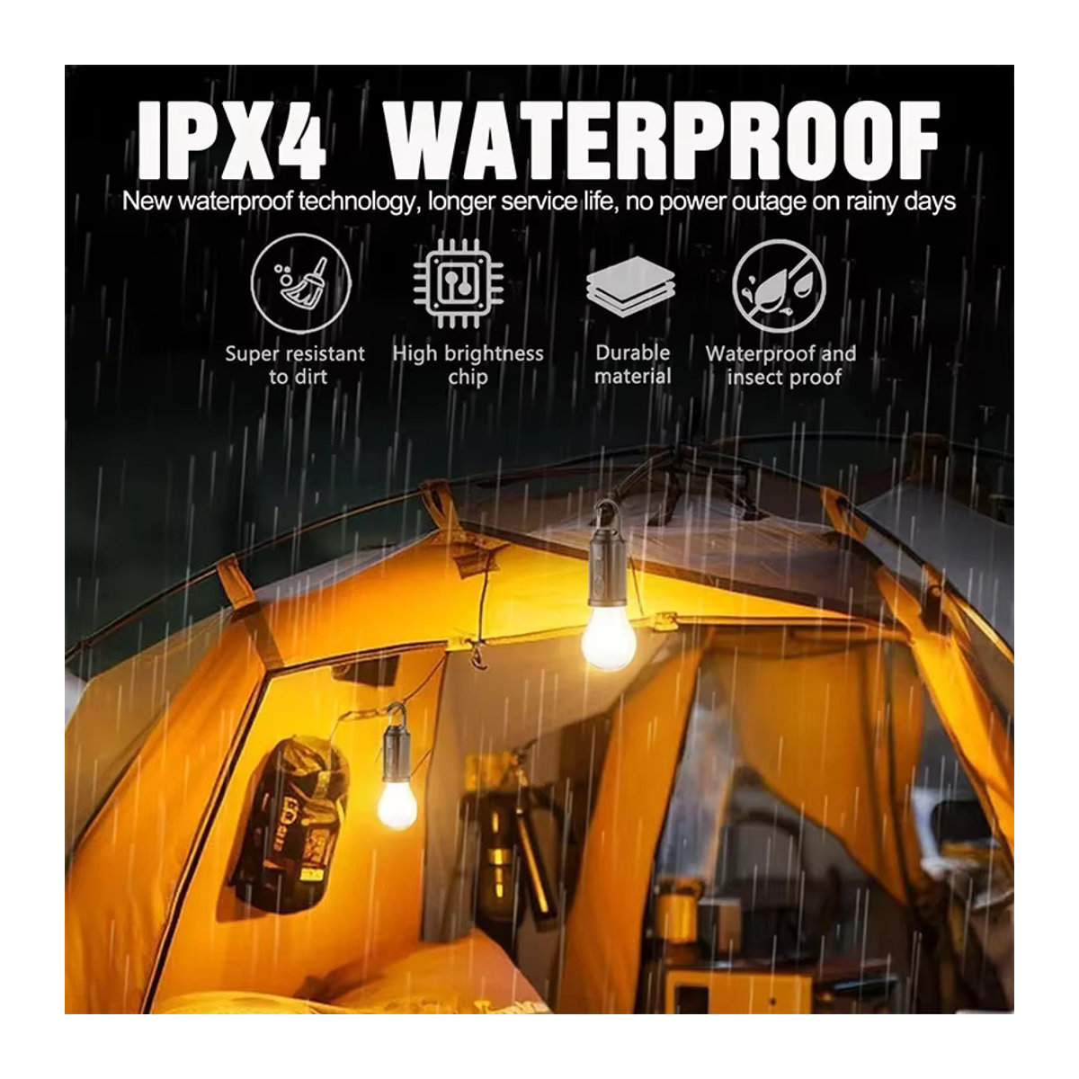 XIWANGFIRE Tragbare LED Camping Lampe mit Solar- und USB-Ladefunktion, Wasserdichte Outdoor Nachtleuchte für Garten und Camping - Bild 3