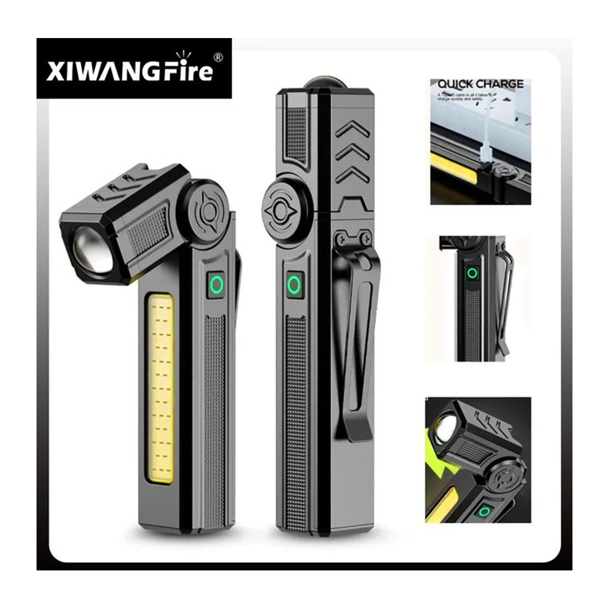 XIWANGFIRE Tragbarer LED-Arbeitsscheinwerfer aus Edelstahl mit magnetischer Basis und 90 Grad drehbarem COB-Licht, wiederaufladbare Camping-Notfalllampe - Bild 1