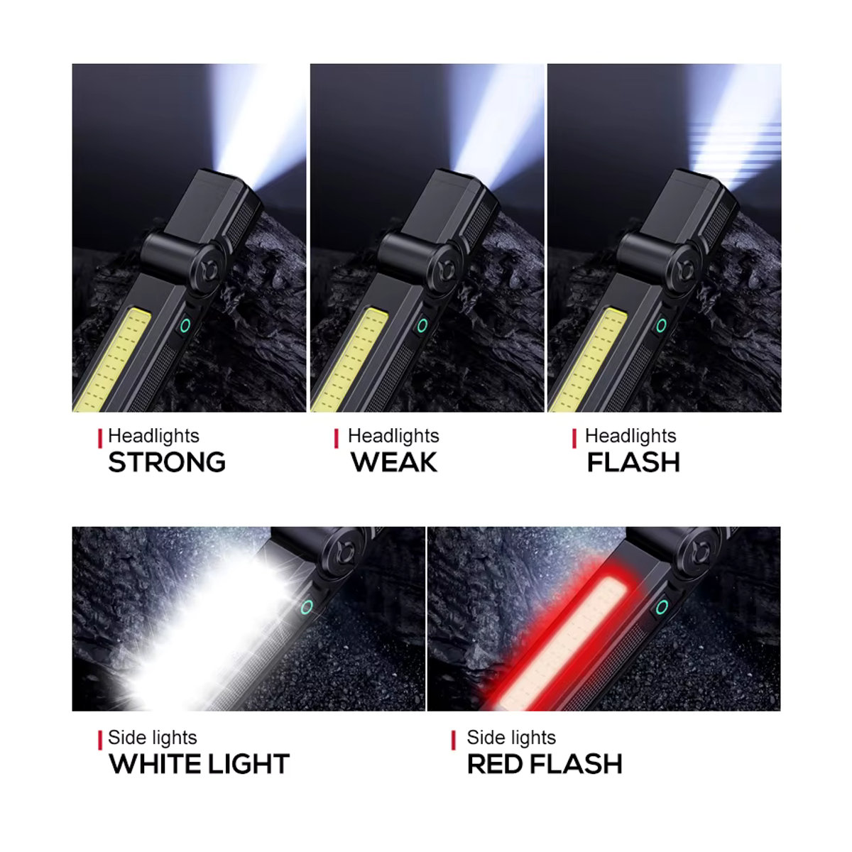 XIWANGFIRE Tragbarer LED-Arbeitsscheinwerfer aus Edelstahl mit magnetischer Basis und 90 Grad drehbarem COB-Licht, wiederaufladbare Camping-Notfalllampe - Bild 2