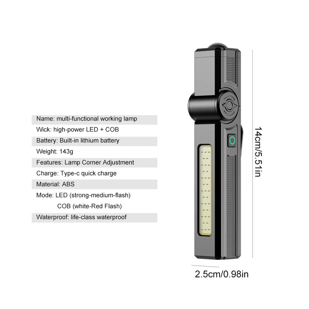 XIWANGFIRE Tragbarer LED-Arbeitsscheinwerfer aus Edelstahl mit magnetischer Basis und 90 Grad drehbarem COB-Licht, wiederaufladbare Camping-Notfalllampe - Bild 6