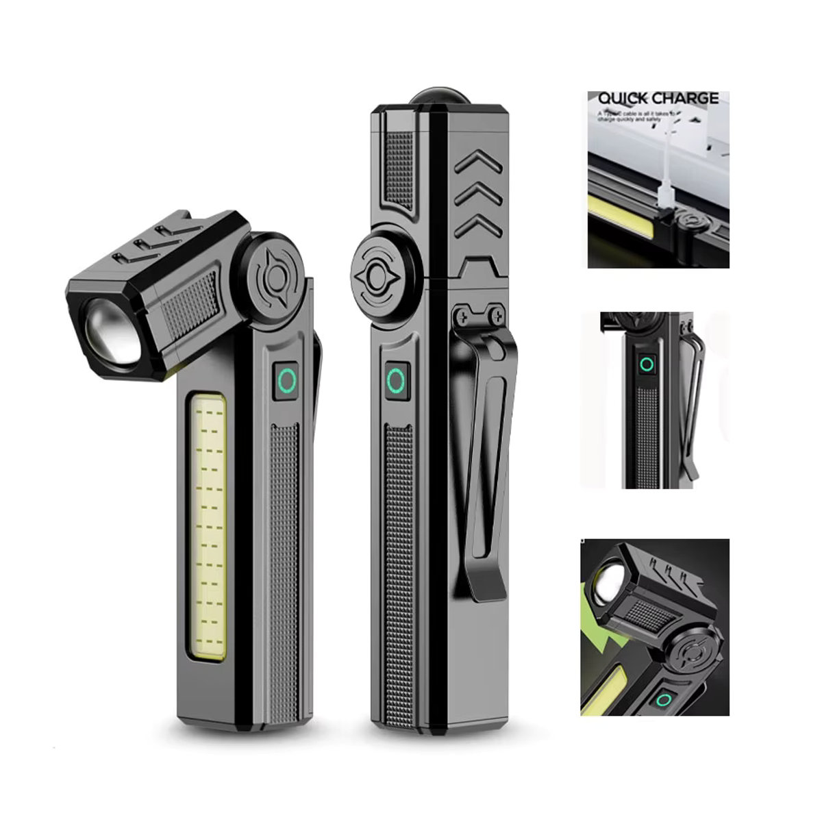 XIWANGFIRE Tragbarer LED-Arbeitsscheinwerfer aus Edelstahl mit magnetischer Basis und 90 Grad drehbarem COB-Licht, wiederaufladbare Camping-Notfalllampe - Bild 7