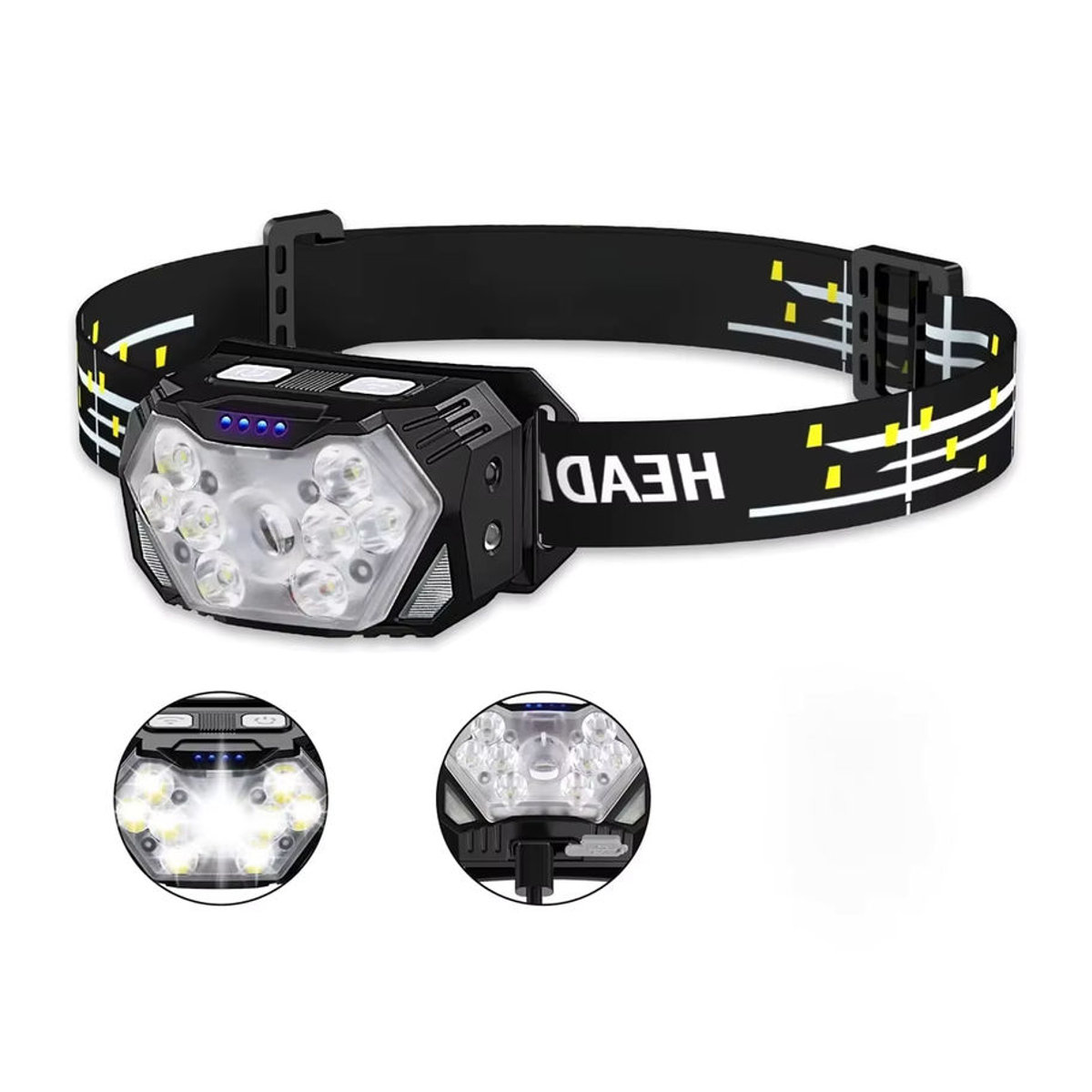 XIWANGFIRE USB aufladbare LED Stirnlampe mit Bewegungssensor und 1200 mAh Akku für Camping und Angeln - Bild 7