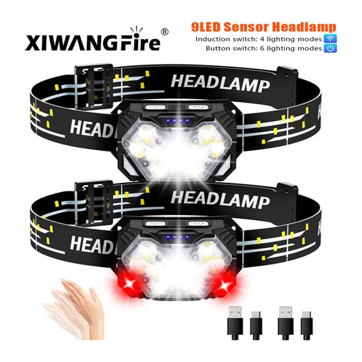 XIWANGFIRE USB aufladbarer LED Motion Sensor Scheinwerfer mit 2000LM für Camping und Outdoor - Bild 1