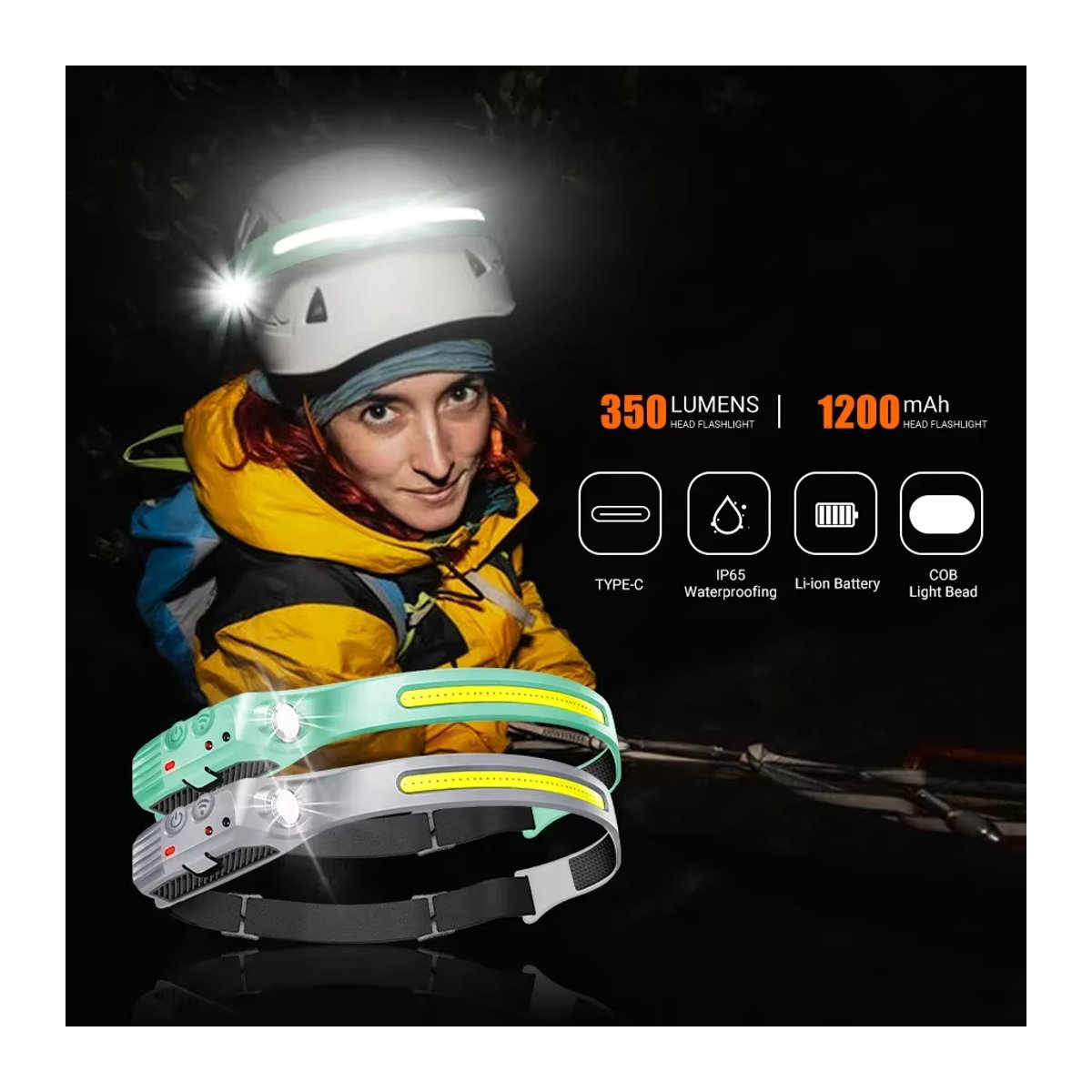 XIWANGFIRE Wiederaufladbare Sensor-LED-Stirnlampe mit 5 Modi und integriertem 18650 Akku, IPX4 wasserdicht, ideal für Angeln, Camping und Nachtlauf - Bild 2