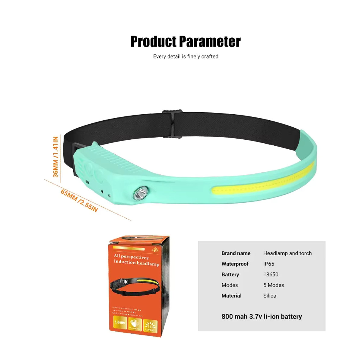 XIWANGFIRE Wiederaufladbare Sensor-LED-Stirnlampe mit 5 Modi und integriertem 18650 Akku, IPX4 wasserdicht, ideal für Angeln, Camping und Nachtlauf - Bild 6