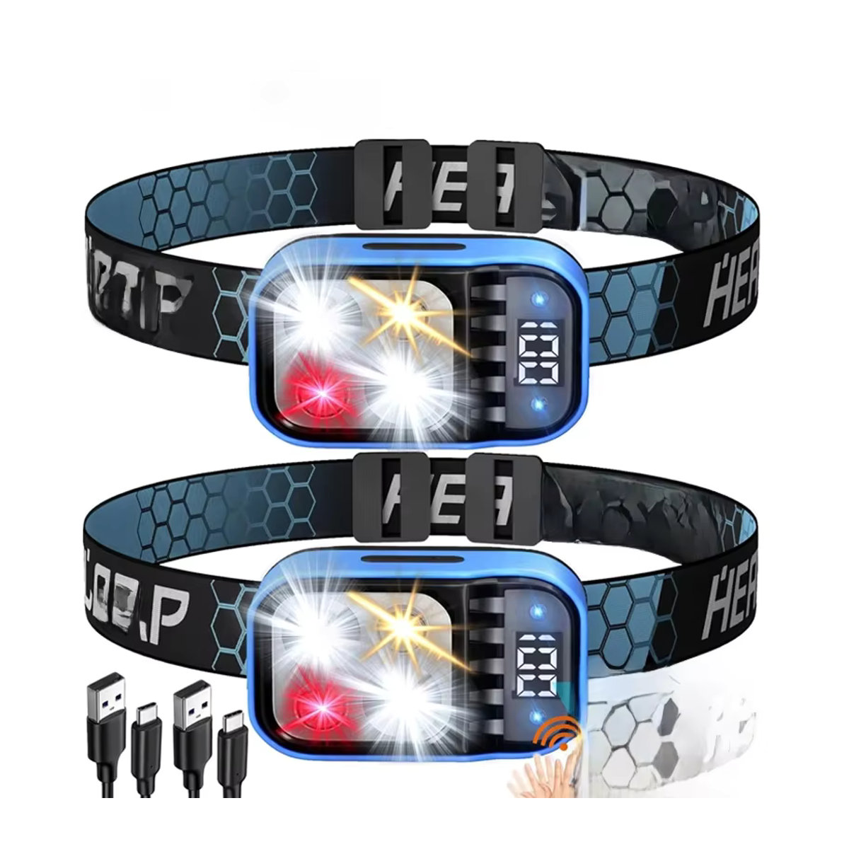 XIWANGFIRE Wiederaufladbarer LED Sensor Scheinwerfer mit 1500lm, Wasserdicht, Weiß-Rot, für Camping, Wandern und Angeln - Bild 7