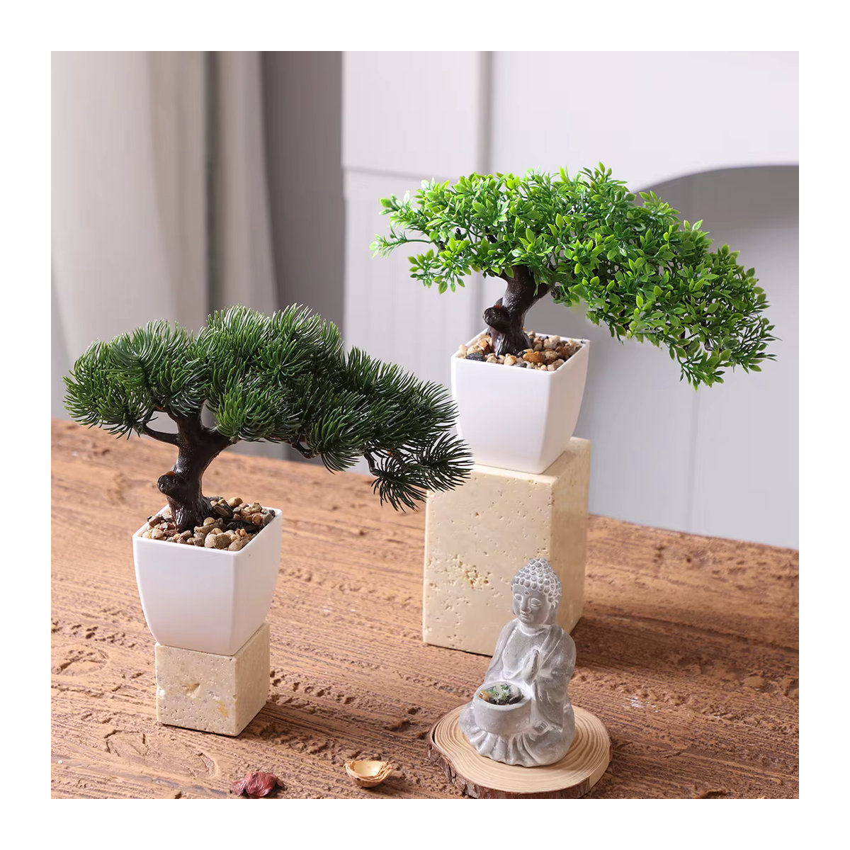 Xiya Blume Künstlicher Kiefernnadel-Bonsai in Grün als Zen-Garten-Dekoration aus Kunststoff - Bild 2