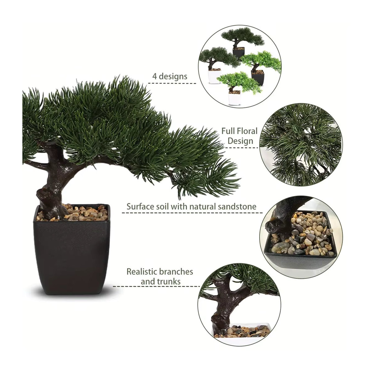 Xiya Blume Künstlicher Kiefernnadel-Bonsai in Grün als Zen-Garten-Dekoration aus Kunststoff - Bild 4
