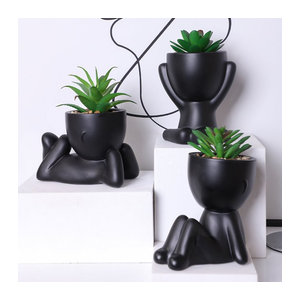 XIYA FLOWER 3er Set Künstliche Aloe Vera Sukkulenten in Cartoon Töpfen, Schwarz und Mehrfarbig, Kunststoff Pflanzen für die Dekoration