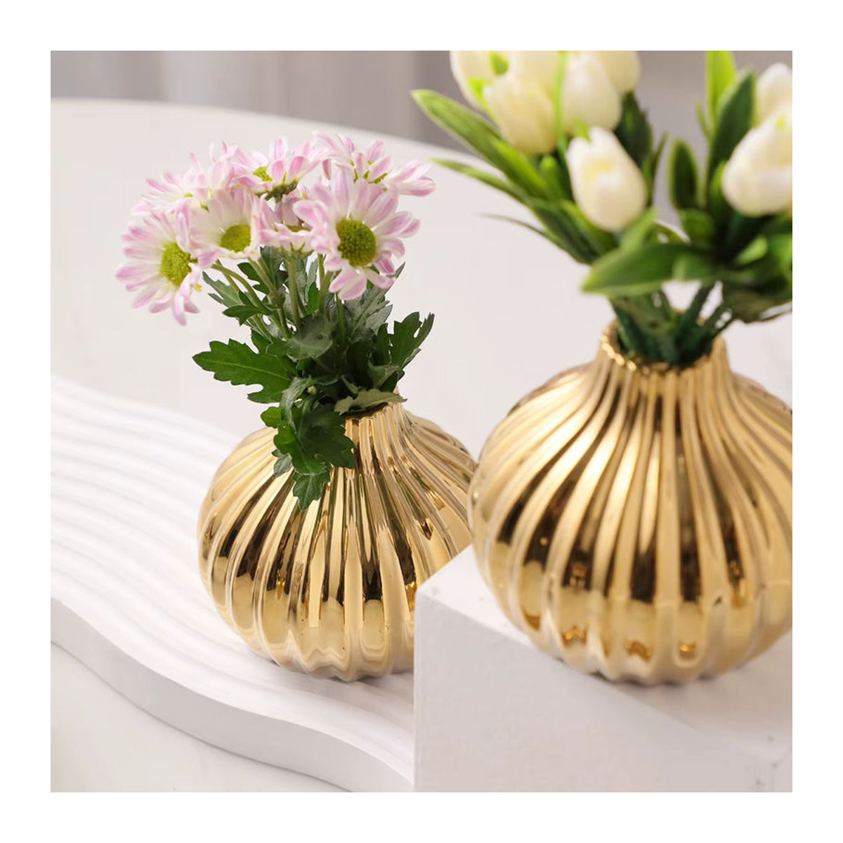 XIYA FLOWER Geometrische Keramikvase im minimalistischen Stil, Gold und Silber - Bild 6