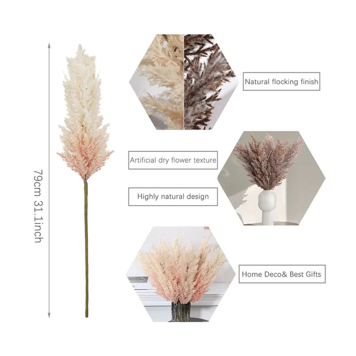 XIYA FLOWER Künstliches Pampasgras in Beige und Braun für die Bohemian Inneneinrichtung als Deko-Arrangement - Bild 2