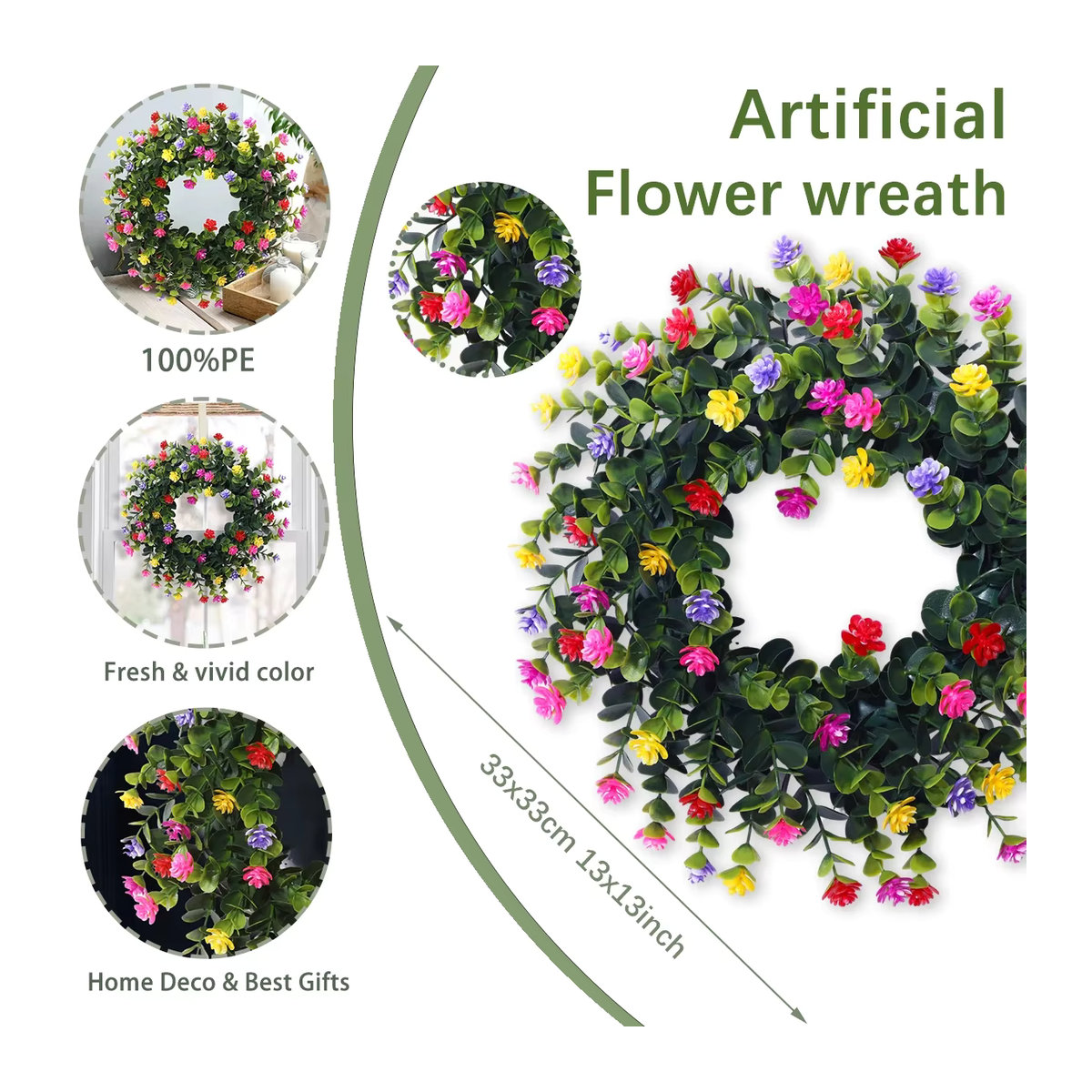 Xiya Künstlicher Eukalyptus Kranz in Mehrfarbig, Boho-Stil Hängende Blumen und Blätter Dekoration für Garten und Zuhause - Bild 3