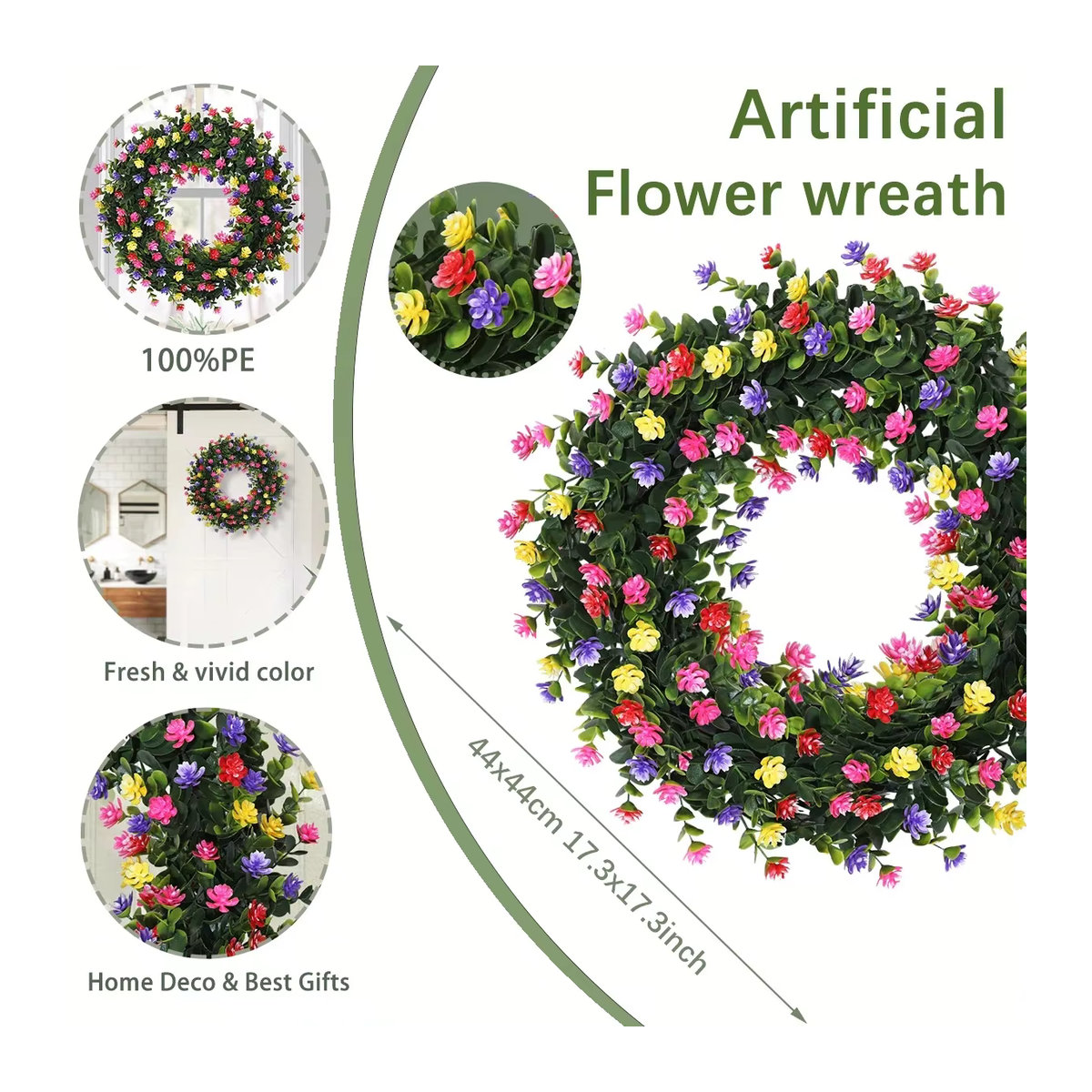 Xiya Künstlicher Eukalyptus Kranz in Mehrfarbig, Boho-Stil Hängende Blumen und Blätter Dekoration für Garten und Zuhause - Bild 4