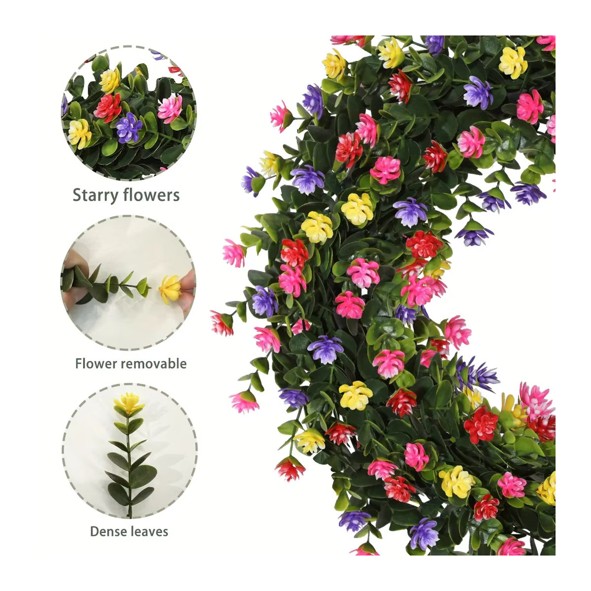 Xiya Künstlicher Eukalyptus Kranz in Mehrfarbig, Boho-Stil Hängende Blumen und Blätter Dekoration für Garten und Zuhause - Bild 5