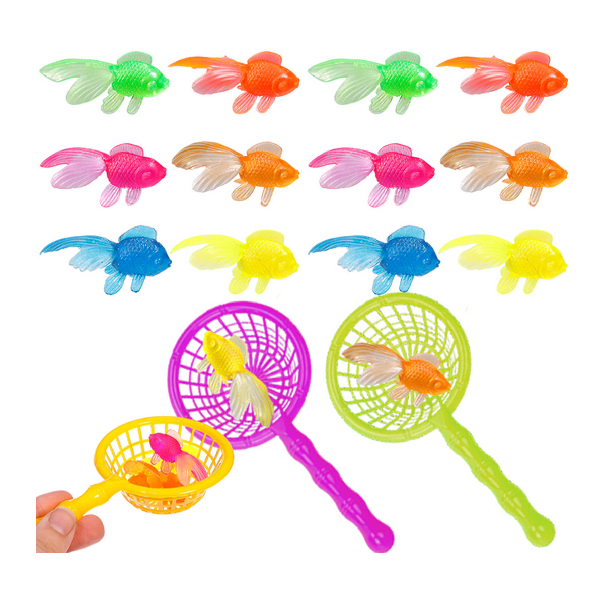 XJM Aquarium Dekoration Set mit simulierten Fischen und Fischernetz, mehrfarbige Meerestier-Modelle aus Gummi und Kunststoff für dein Aquarium - Bild 1