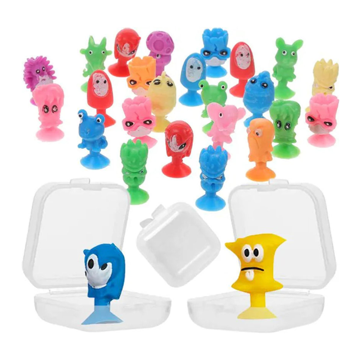 XJM Mini-Saugnapf-Monster Figuren mit Aufbewahrungsbox, mehrfarbige Kunststoff-Dekorationsfiguren für Auto, Büro und Schreibtisch - Bild 1