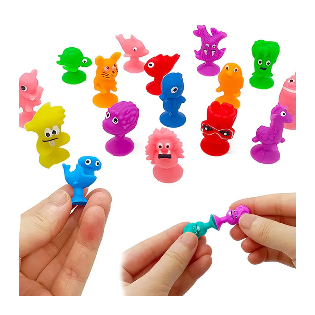 XJM Mini-Saugnapf-Monster Figuren mit Aufbewahrungsbox, mehrfarbige Kunststoff-Dekorationsfiguren für Auto, Büro und Schreibtisch - Bild 4