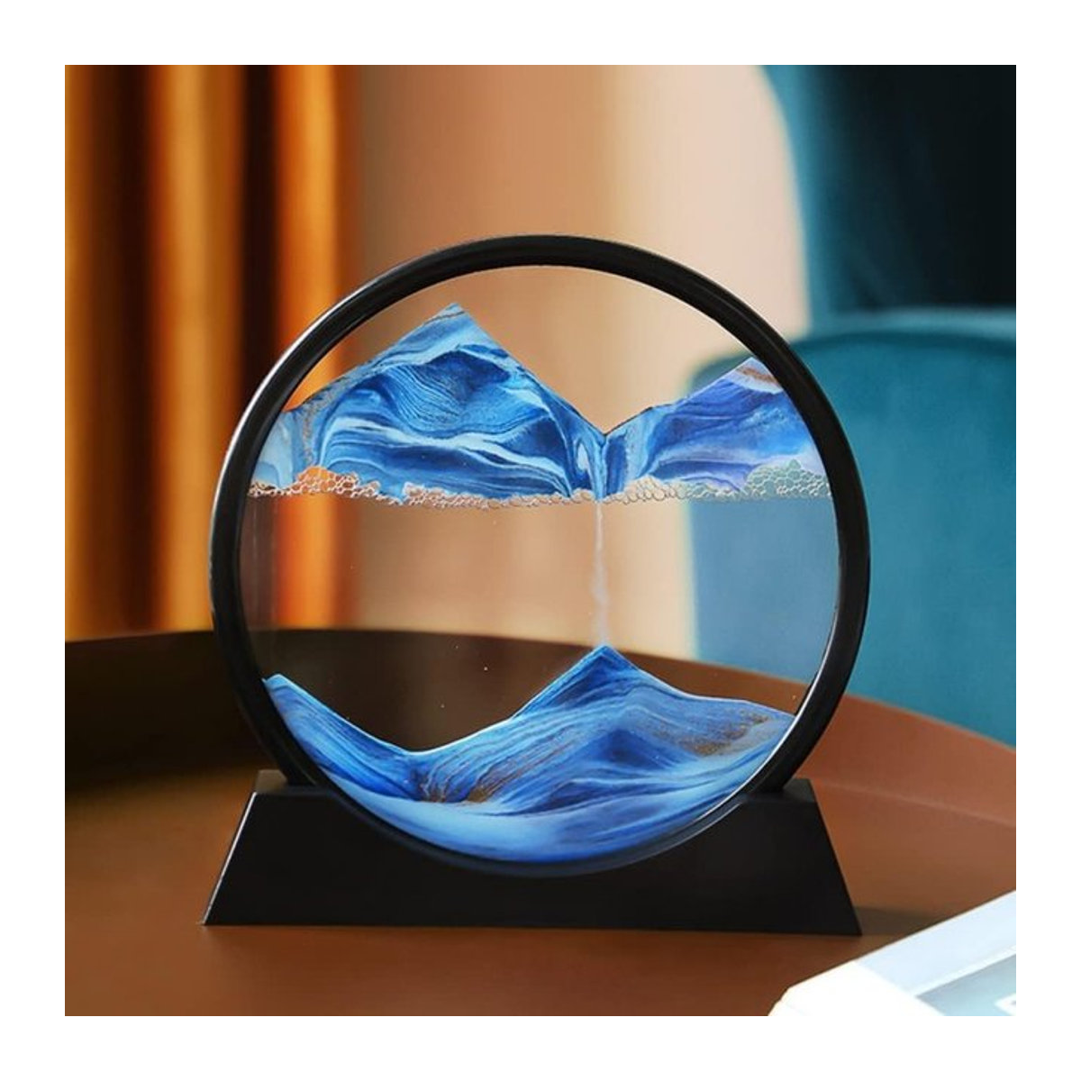 XMSJ 3D-Sanduhr mit blauem Treibsand als rundes Glas-Kunstbild für deine Dekoration - Bild 1