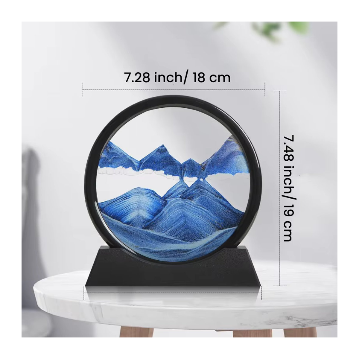XMSJ 3D-Sanduhr mit blauem Treibsand als rundes Glas-Kunstbild für deine Dekoration - Bild 2