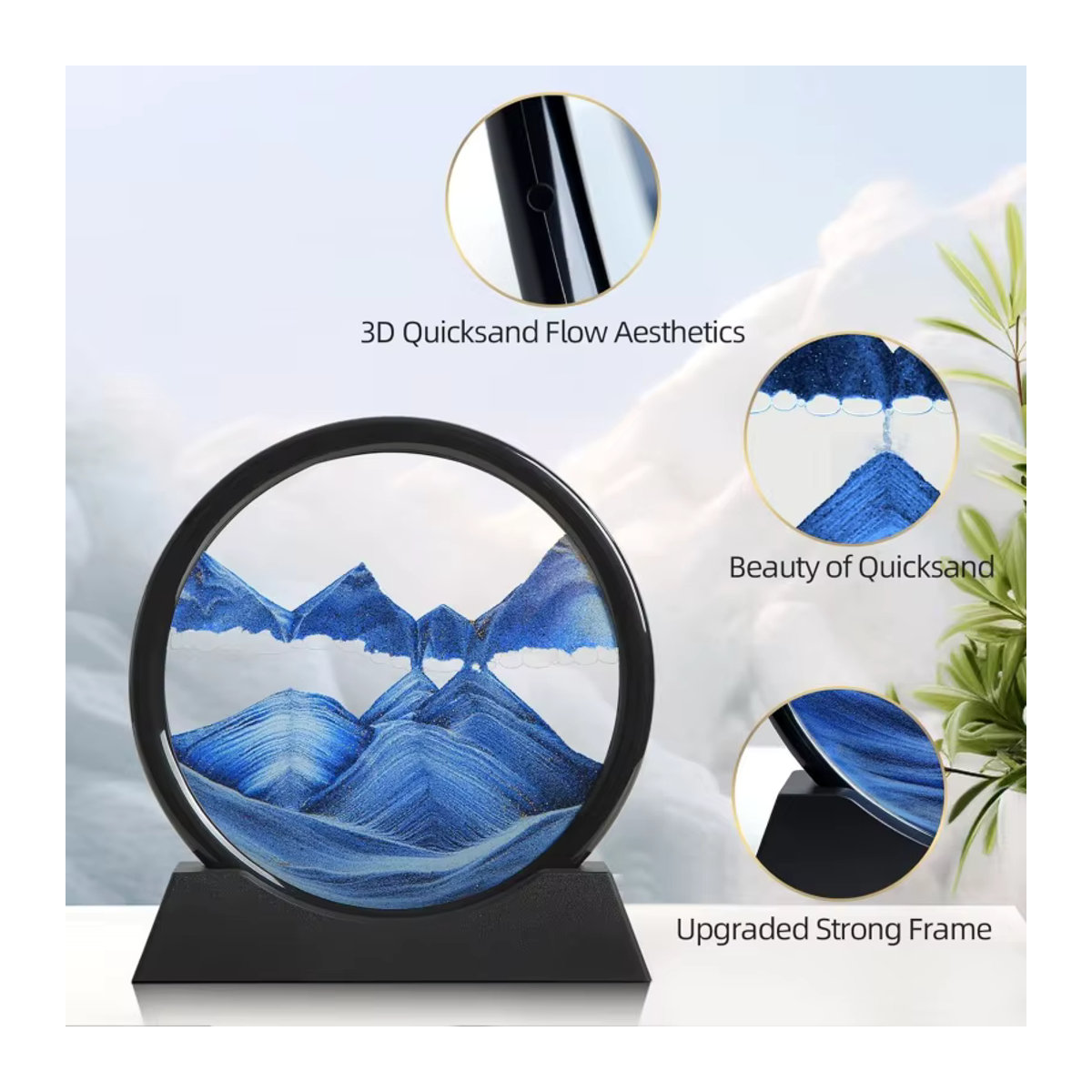 XMSJ 3D-Sanduhr mit blauem Treibsand als rundes Glas-Kunstbild für deine Dekoration - Bild 3