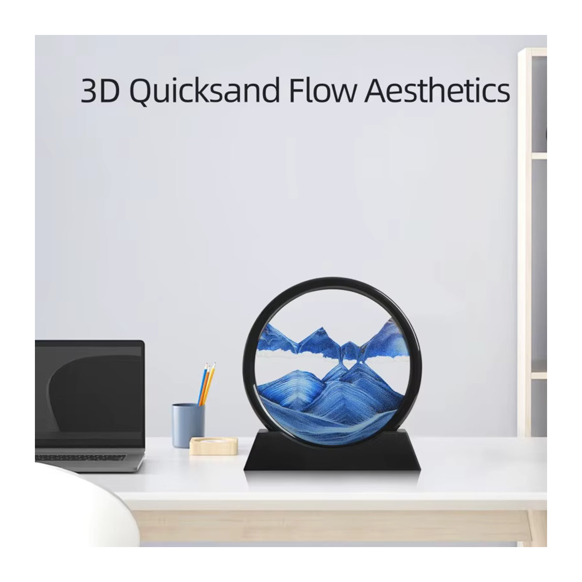 XMSJ 3D-Sanduhr mit blauem Treibsand als rundes Glas-Kunstbild für deine Dekoration - Bild 4
