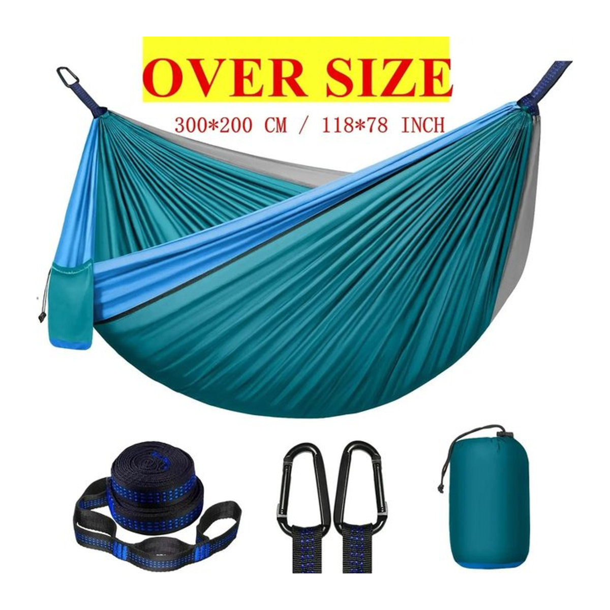 XMSJ Doppel-Camping-Hängematte Blau inklusive zwei Baumgurten und Edelstahlhaken B/T: 300 x 200 cm - Bild 1