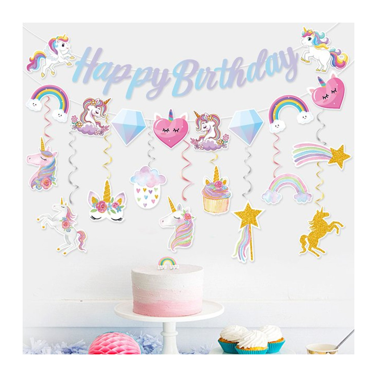 XMSJ Einhorn Party Banner Girlande aus Papier für Kindergeburtstage und Babypartys, mehrfarbig - Bild 1