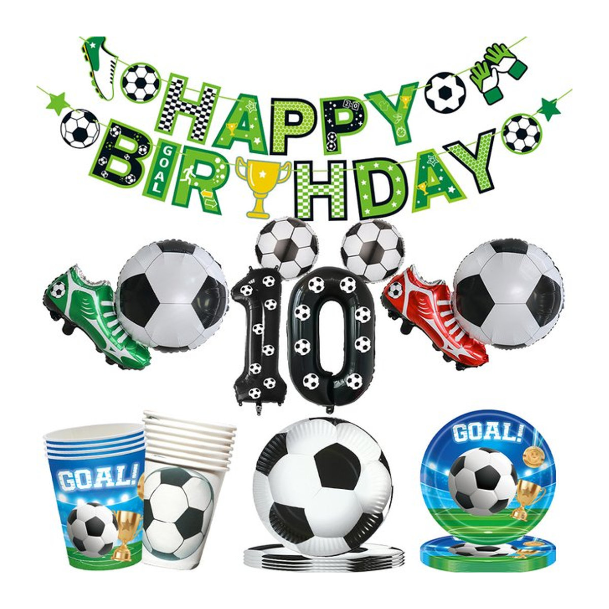 XMSJ Fußball Geburtstag Party Dekoration Set mit Ballons, Banner und Girlande in Bunt für Kinder - Bild 1