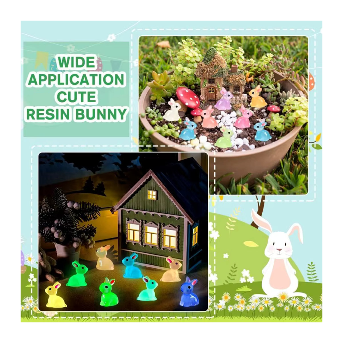 XMSJ Leuchtender Mini-Hase aus Kunstharz in Mehrfarben für Puppenhaus und Mikro-Fee-Garten Dekoration - Bild 5