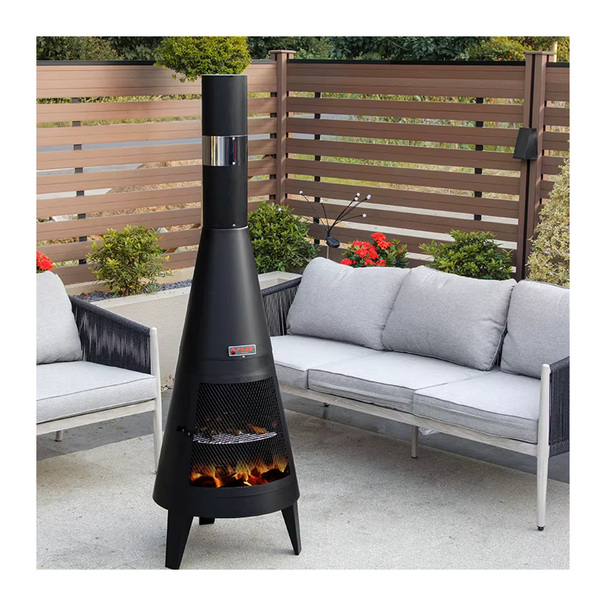 XMSJ Mexikanische Chiminea-Feuerstelle aus Metall in Schwarz für den Außenbereich mit Kamin zur Holzverbrennung - Bild 3