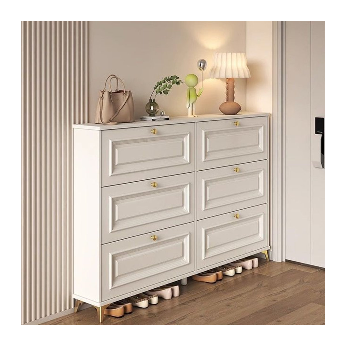 XMSJ Schuhschrank aus Holz in Weiß mit Drehtüren, Modernes Design, B/T/H: 120 x 50 x 50 cm - Bild 1
