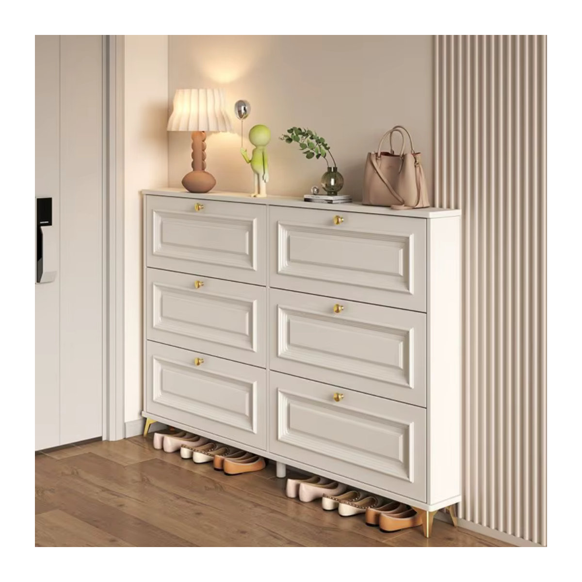 XMSJ Schuhschrank aus Holz in Weiß mit Drehtüren, Modernes Design, B/T/H: 120 x 50 x 50 cm - Bild 2