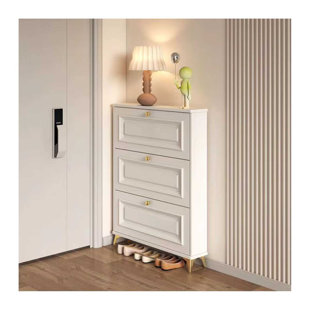 XMSJ Schuhschrank aus Holz in Weiß mit Drehtüren, Modernes Design, B/T/H: 120 x 50 x 50 cm - Bild 3