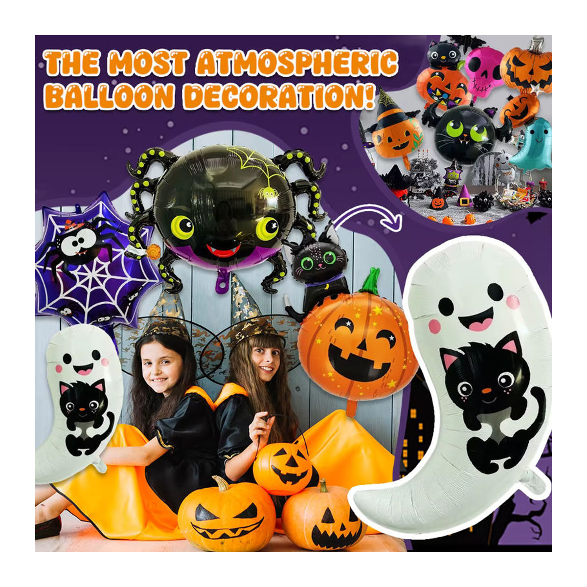 XQYY Halloween Heliumballons aus Aluminiumfolie mit Kürbis, Spinne und Geist Motiven in Mehrfarbig - Bild 2