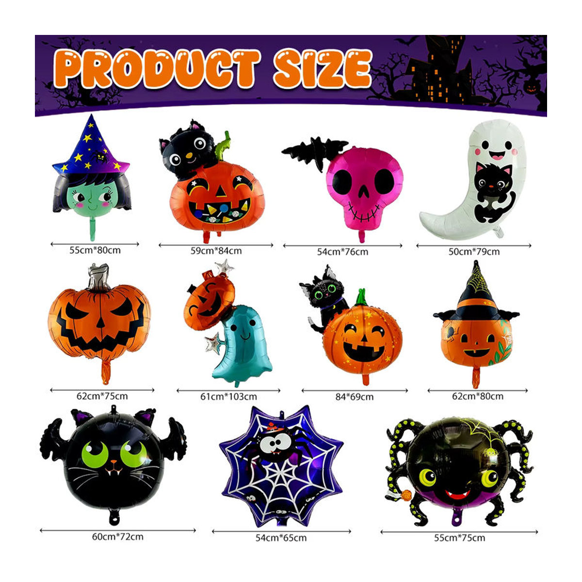 XQYY Halloween Heliumballons aus Aluminiumfolie mit Kürbis, Spinne und Geist Motiven in Mehrfarbig - Bild 4