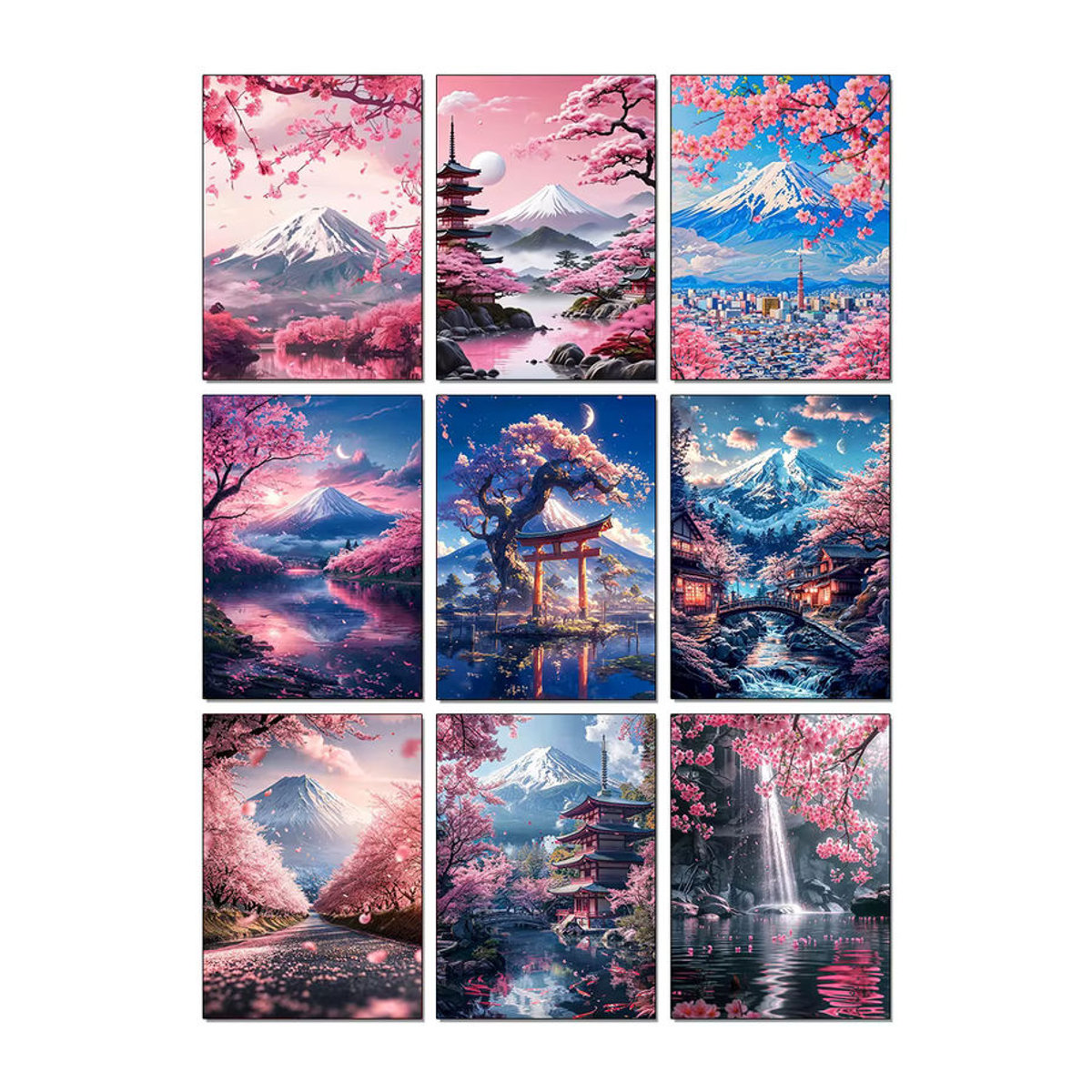 XUEQIXIAOZU Diamantmalerei DIY Set Japanische Kirschblüten am Berg Fuji, Mehrfarbiges Mosaik Bild für Wanddekoration, Rund, Durchmesser: 30 cm - Bild 4