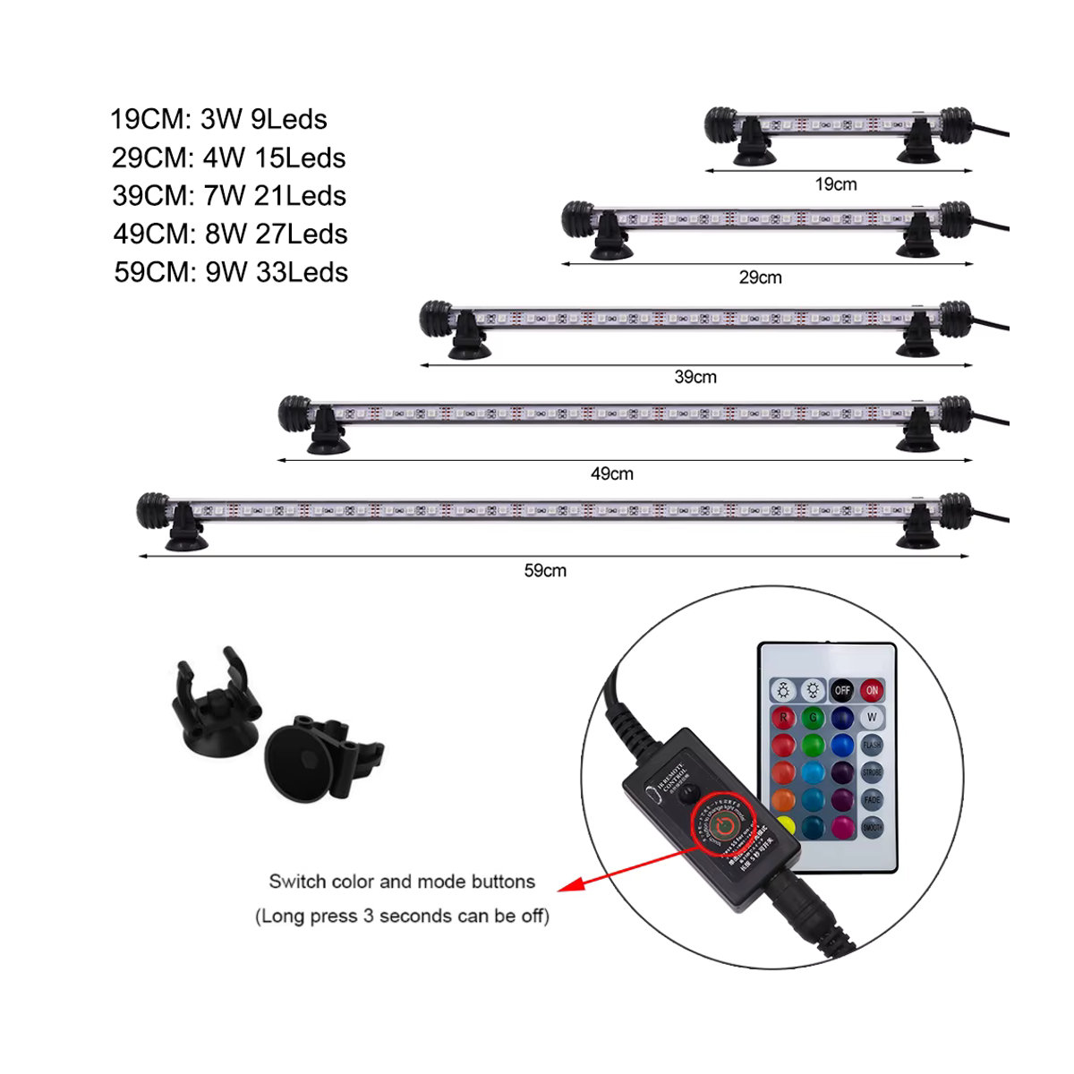 XUNATA 12V RGB Aquariumlicht mit Fernbedienung, wasserdichte Unterwasser-Tauchlampe für Wasserpflanzen und Amphibien - Bild 2
