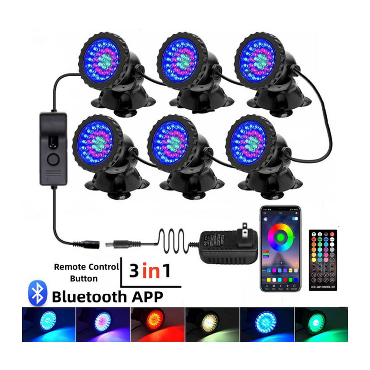 XUNATA IP68 Wasserdichte LED Unterwasser Lampe mit Bluetooth APP Fernbedienung in Bunt für Schwimmbad, Teich und Aquarium - Bild 1