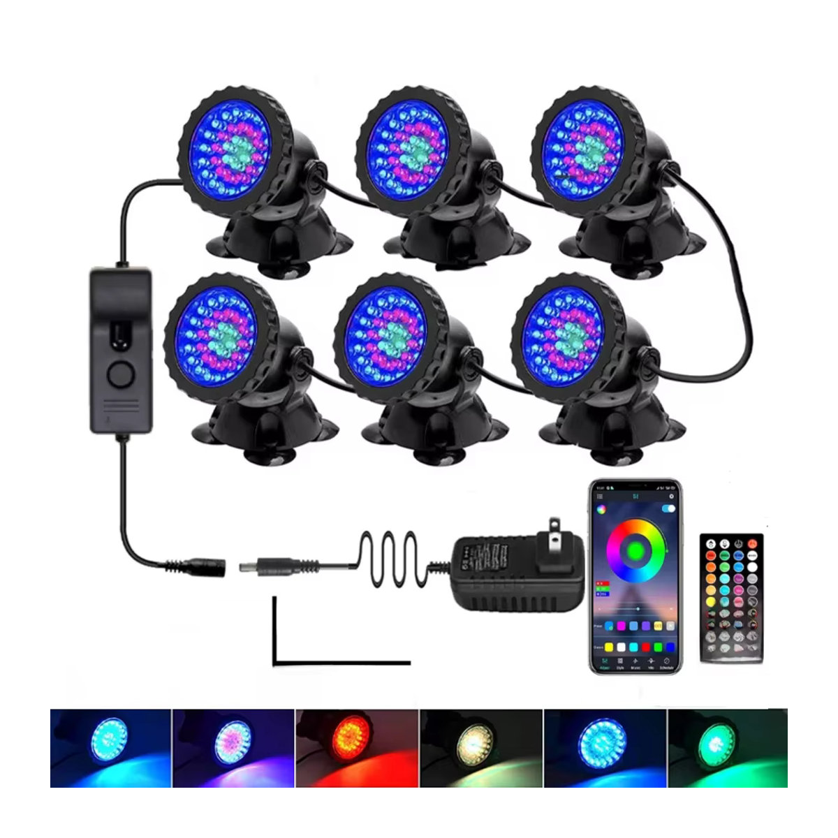 XUNATA IP68 Wasserdichte LED Unterwasser Lampe mit Bluetooth APP Fernbedienung in Bunt für Schwimmbad, Teich und Aquarium - Bild 6