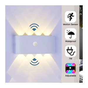 XUNATA LED Wandleuchte mit PIR Bewegungsmelder in Weiß, Skandinavisches Design für Outdoor und Innenbereich