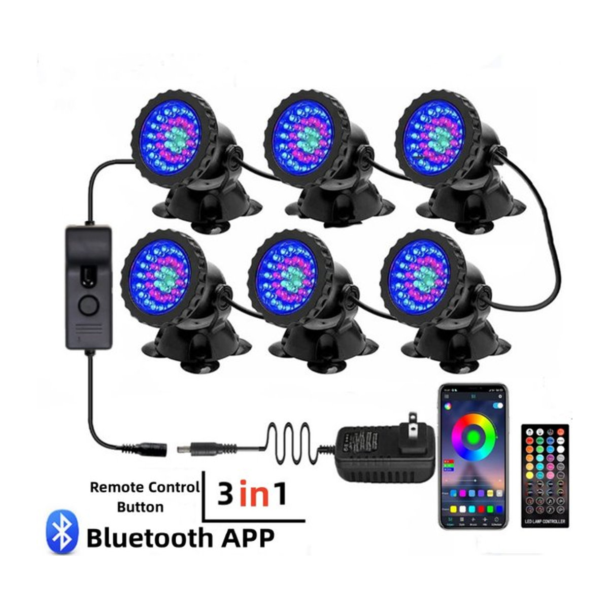 XUNATA RGB LED Unterwasserlicht mit 36 LEDs und Bluetooth App-Steuerung, IP68 wasserdichter Scheinwerfer für Schwimmbad und Aquarium - Bild 1