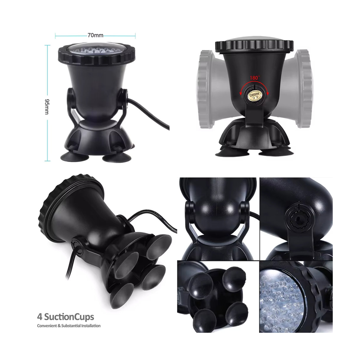 XUNATA RGB LED Unterwasserlicht mit 36 LEDs und Bluetooth App-Steuerung, IP68 wasserdichter Scheinwerfer für Schwimmbad und Aquarium - Bild 4