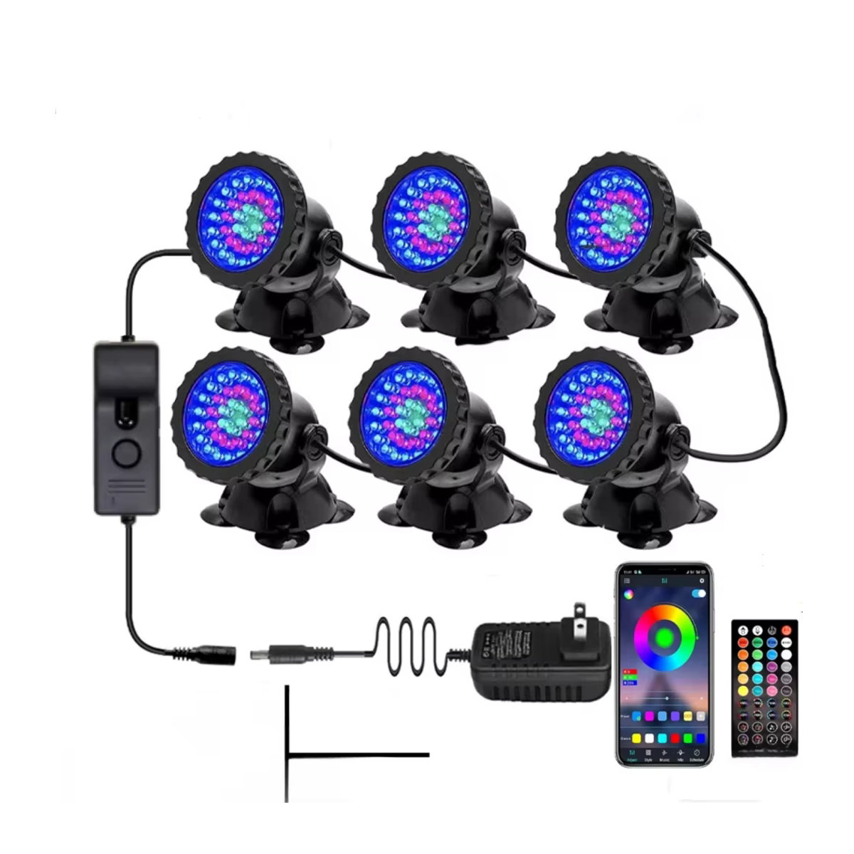 XUNATA RGB LED Unterwasserlicht mit 36 LEDs und Bluetooth App-Steuerung, IP68 wasserdichter Scheinwerfer für Schwimmbad und Aquarium - Bild 5