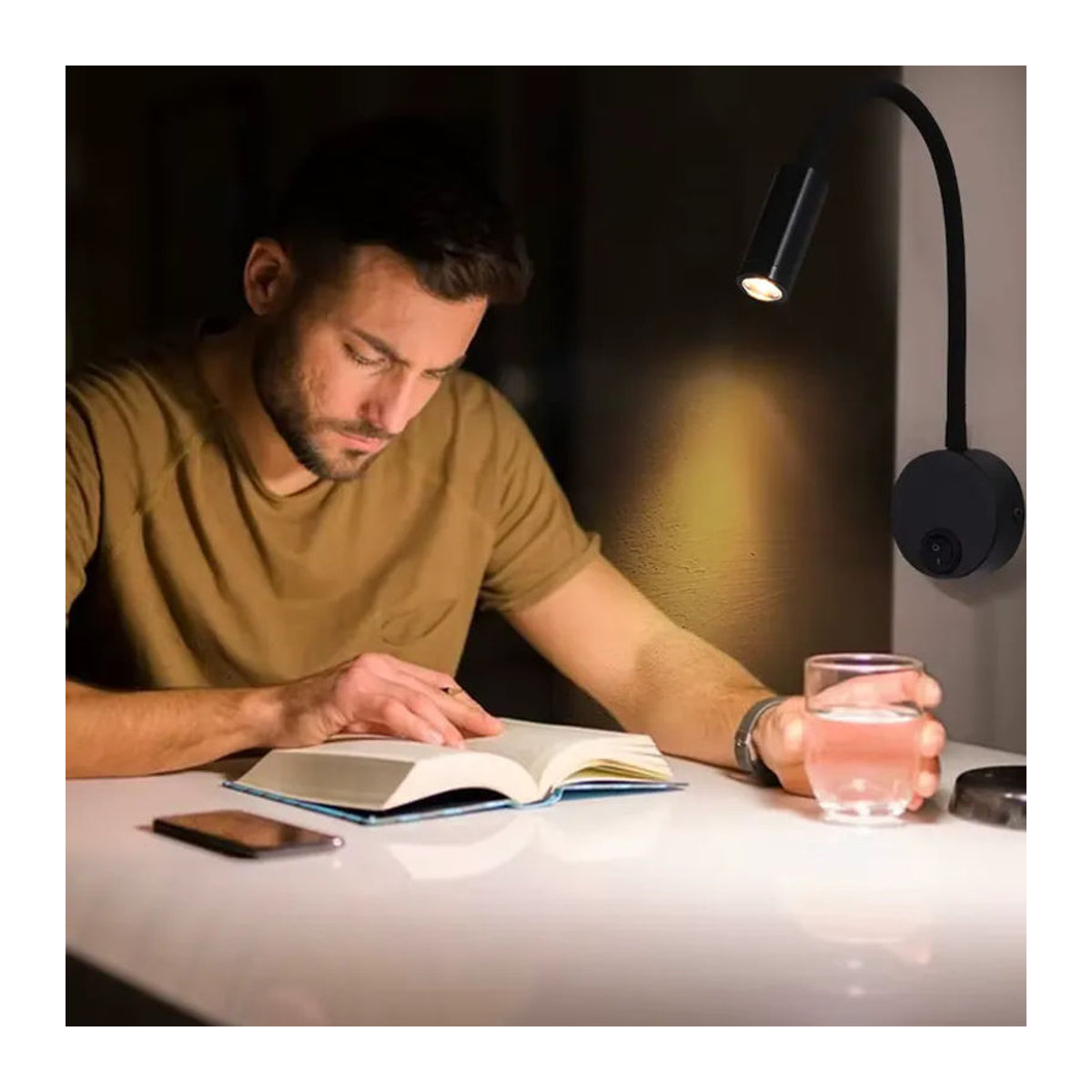 XunShiNi LED Schwanenhals-Lesewandlampe in Schwarz mit 3W, flexibel verstellbar für Schlafzimmer und Nachttisch - Bild 3