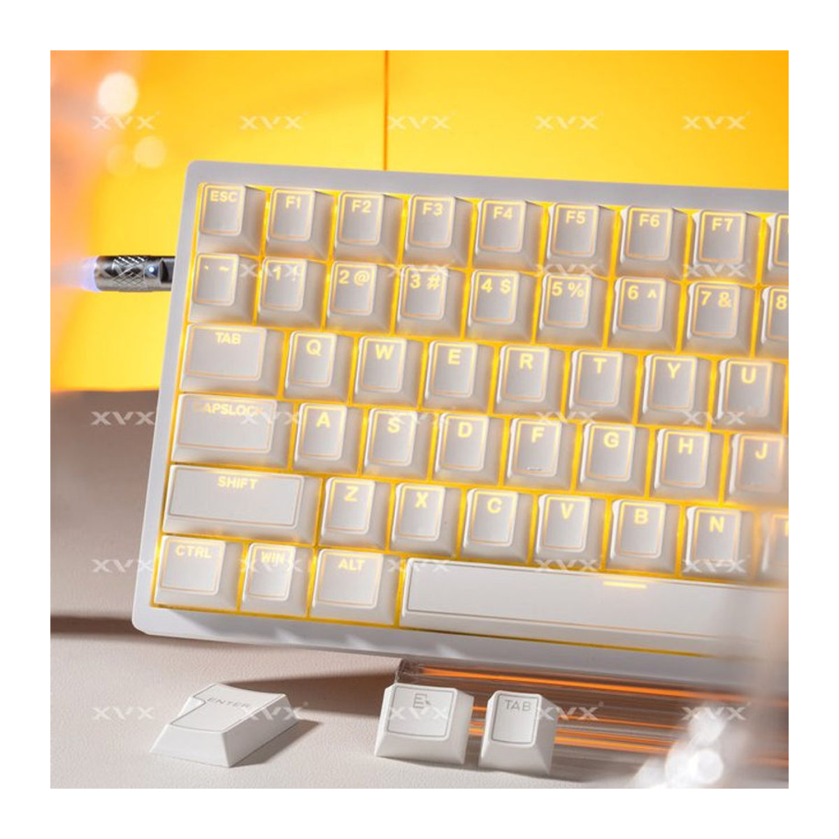 XVX Prism Shine Through Double Shot Cherry Profile PBT Keycap Set in Weiß und Schwarz mit 142 Tasten - Bild 1