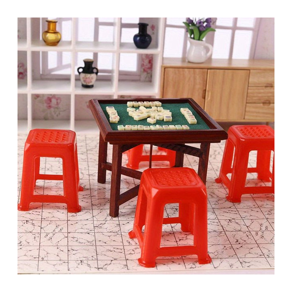 XYTLEZONE Mini chinesisches Mahjong Puppenhaus Zubehör Miniaturmodell in mehrfarbigem Design für deine Dekoration und Fotografie-Requisiten - Bild 1