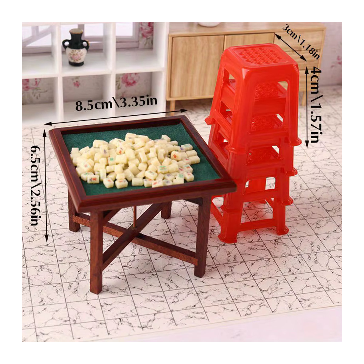 XYTLEZONE Mini chinesisches Mahjong Puppenhaus Zubehör Miniaturmodell in mehrfarbigem Design für deine Dekoration und Fotografie-Requisiten - Bild 2