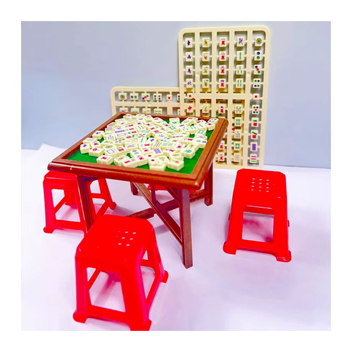 XYTLEZONE Mini chinesisches Mahjong Puppenhaus Zubehör Miniaturmodell in mehrfarbigem Design für deine Dekoration und Fotografie-Requisiten - Bild 3