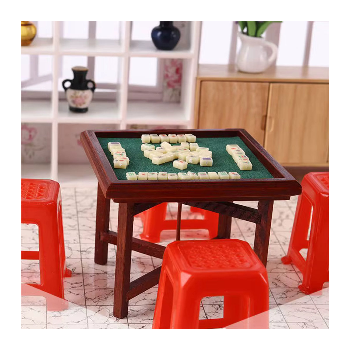 XYTLEZONE Mini chinesisches Mahjong Puppenhaus Zubehör Miniaturmodell in mehrfarbigem Design für deine Dekoration und Fotografie-Requisiten - Bild 4